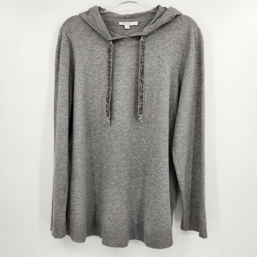 Chicos 3 Zenergy Cashmere Blend Sparkle Cord Hoodie Womens Size XL Gray Knit